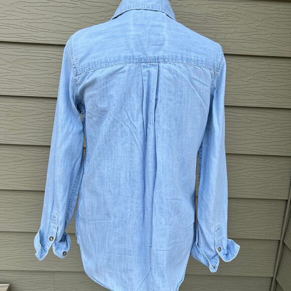 SO PERFECT SHIRT, women's size S, Relaxed, rhinestones on collar tip, denim - Picture 5 of 11